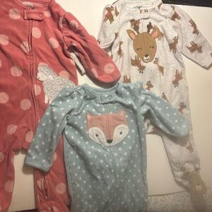 3-Pack Baby One-Piece Fleece Warm Sleepers - Fox, Deer & Sheep Designs